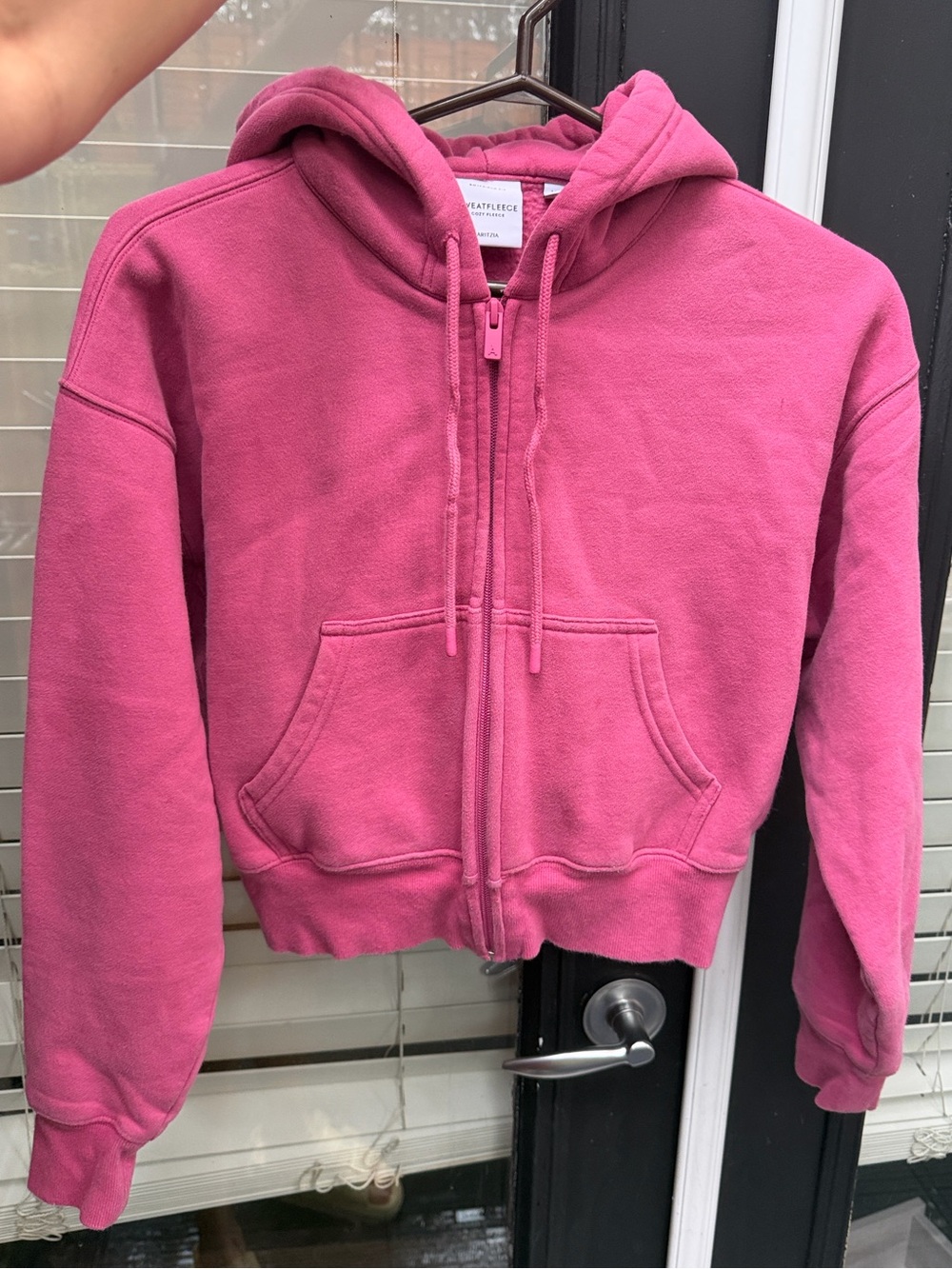 Aritzia Sweatfleece Boyfriend Fit Cozy Zip Hoodie in Berry Pink